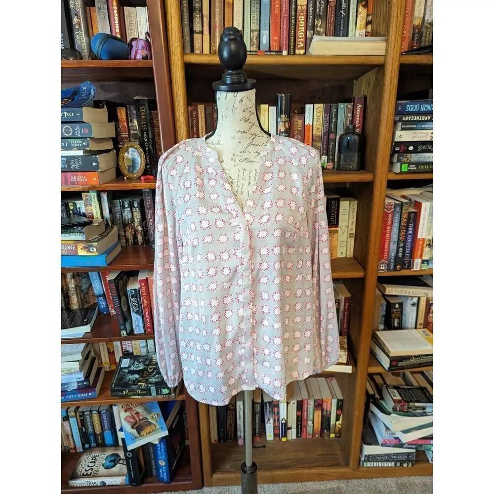 BODEN Harriet blouse blouson sleeves starburst pattern grey and pink